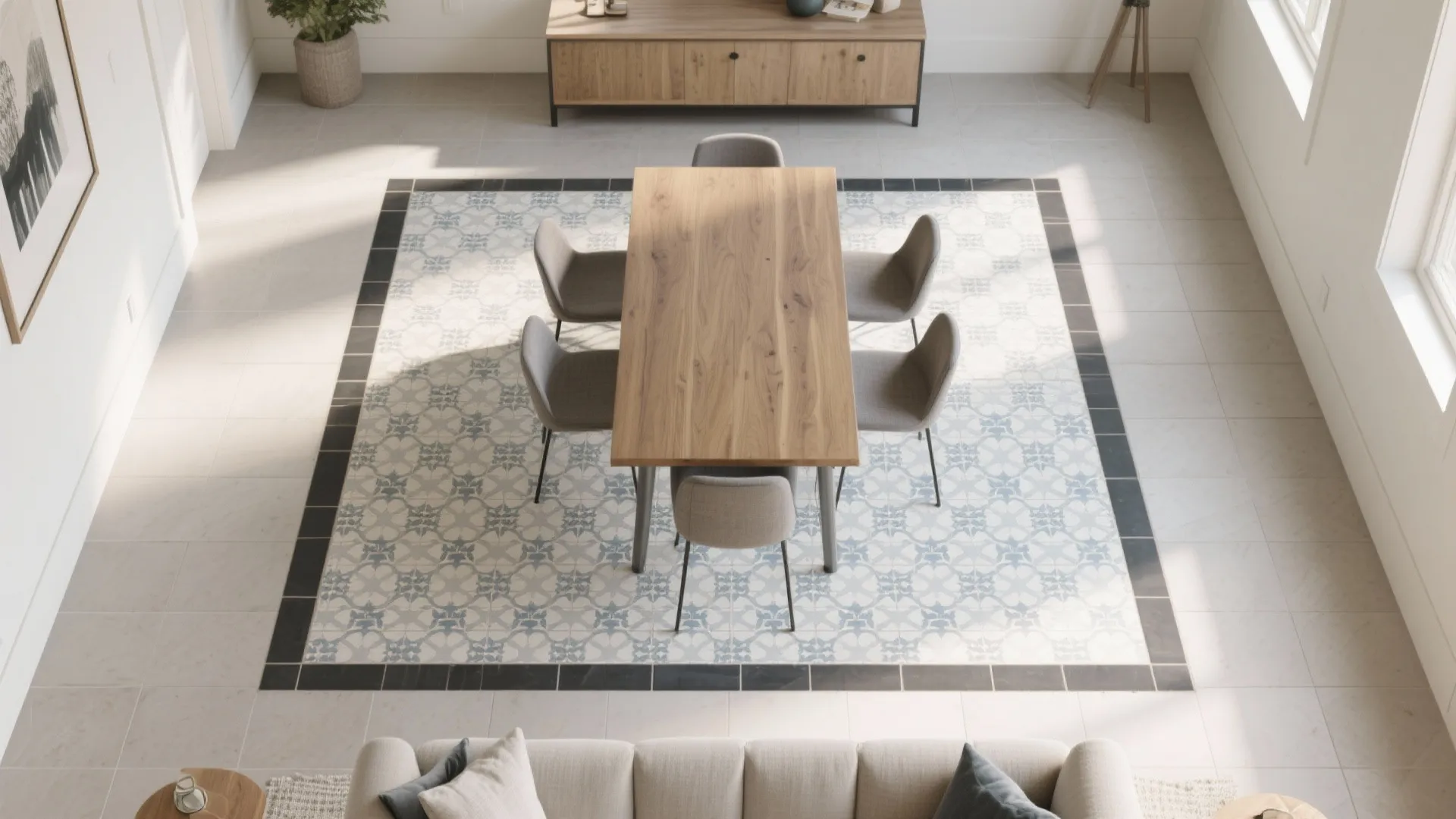 Create a "tile rug" to zone without walls