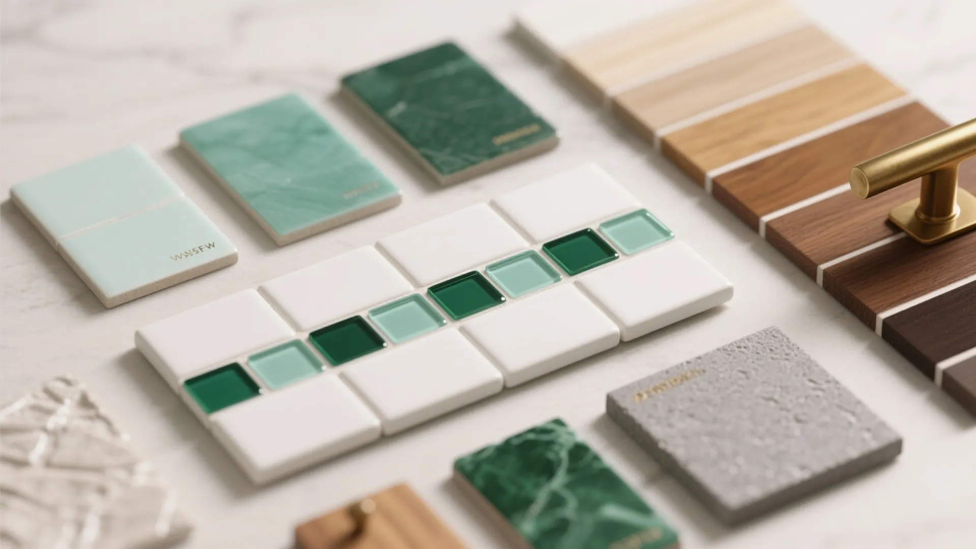 2. Mix matte subway tile with green glass mosaics