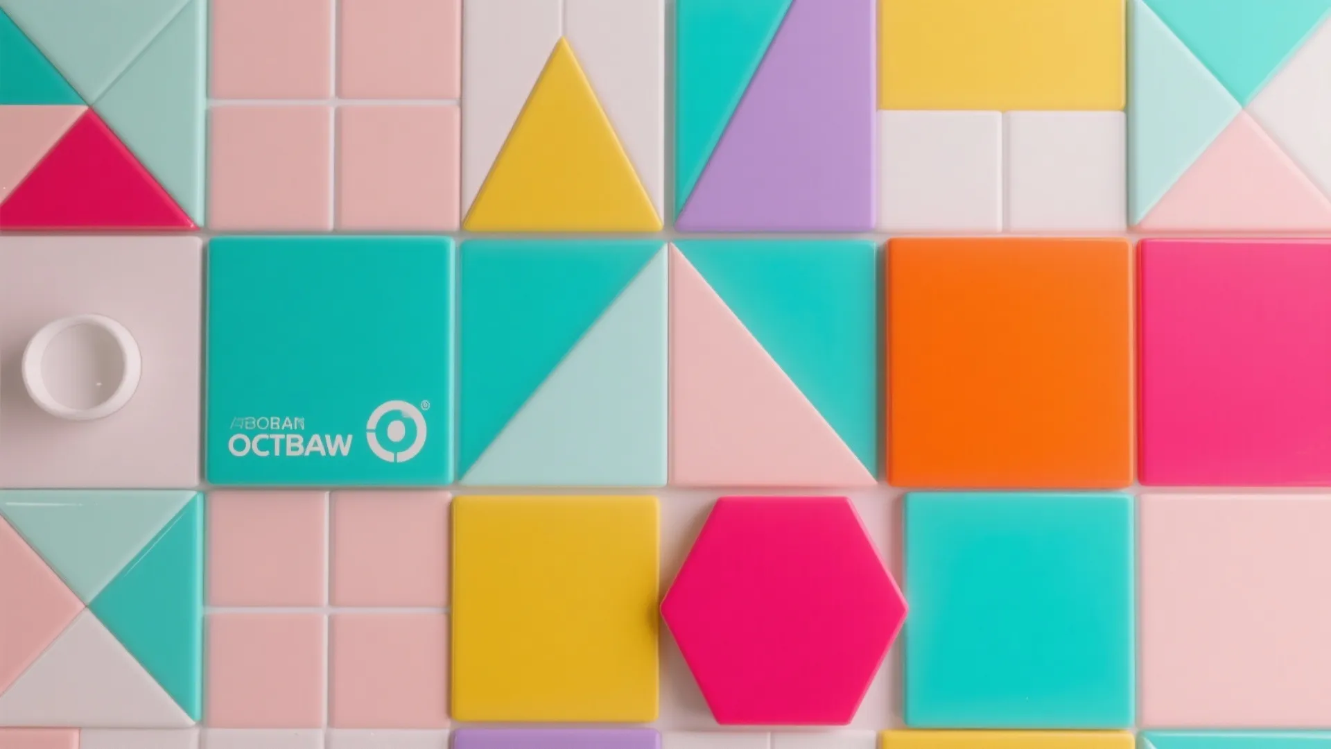 Close up view of colorful wall tiles in various geometric shapes like squares and triangles