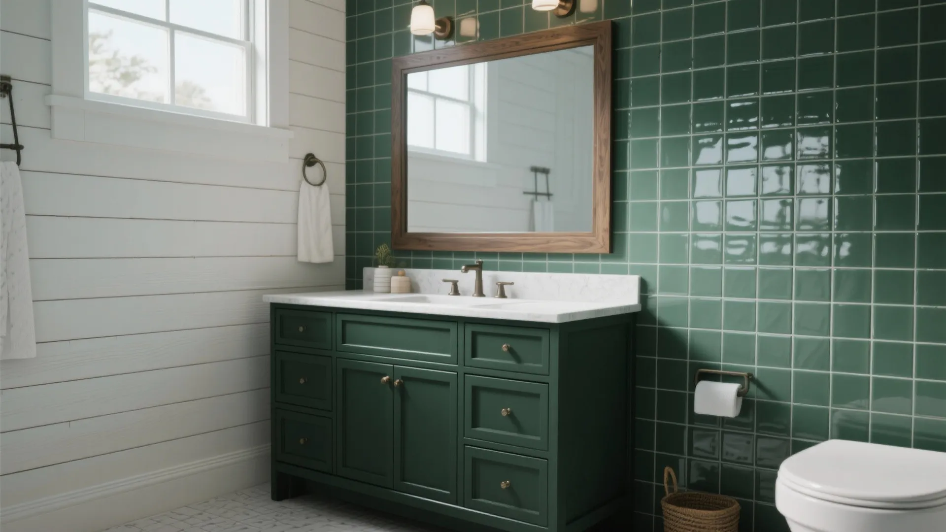 3. Tile or Shiplap Backdrop to Frame the Vanity