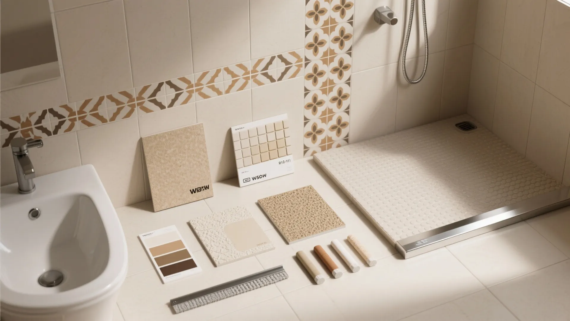 Tile strategy: mid-wall height and a statement zone