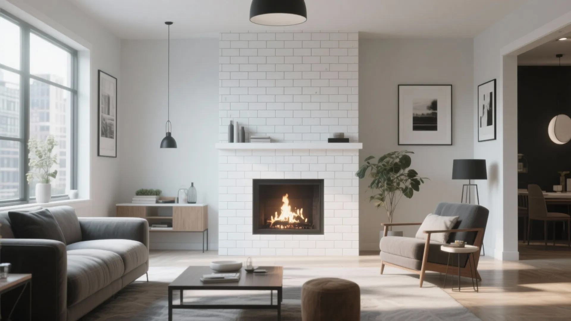 9. White Tile Fireplace Surround