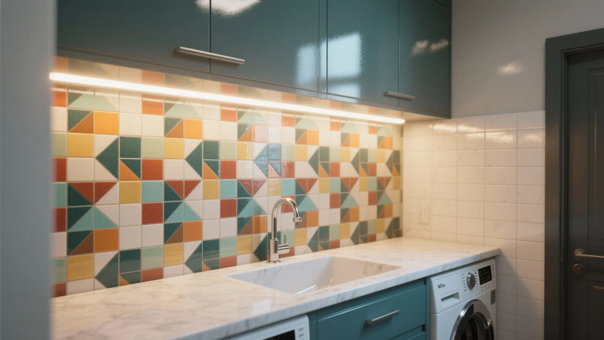 3. Brighten with tiles and task lighting