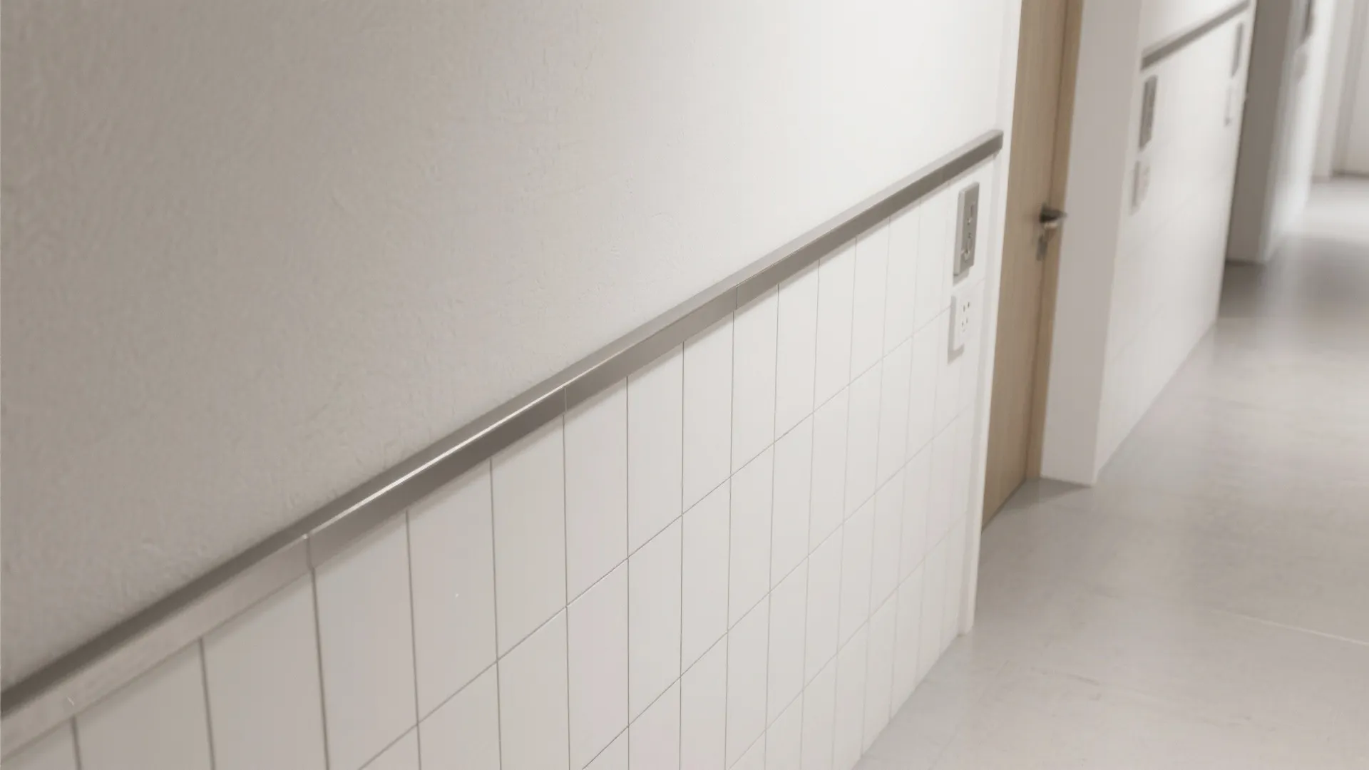 Half-height tile wainscoting in porcelain