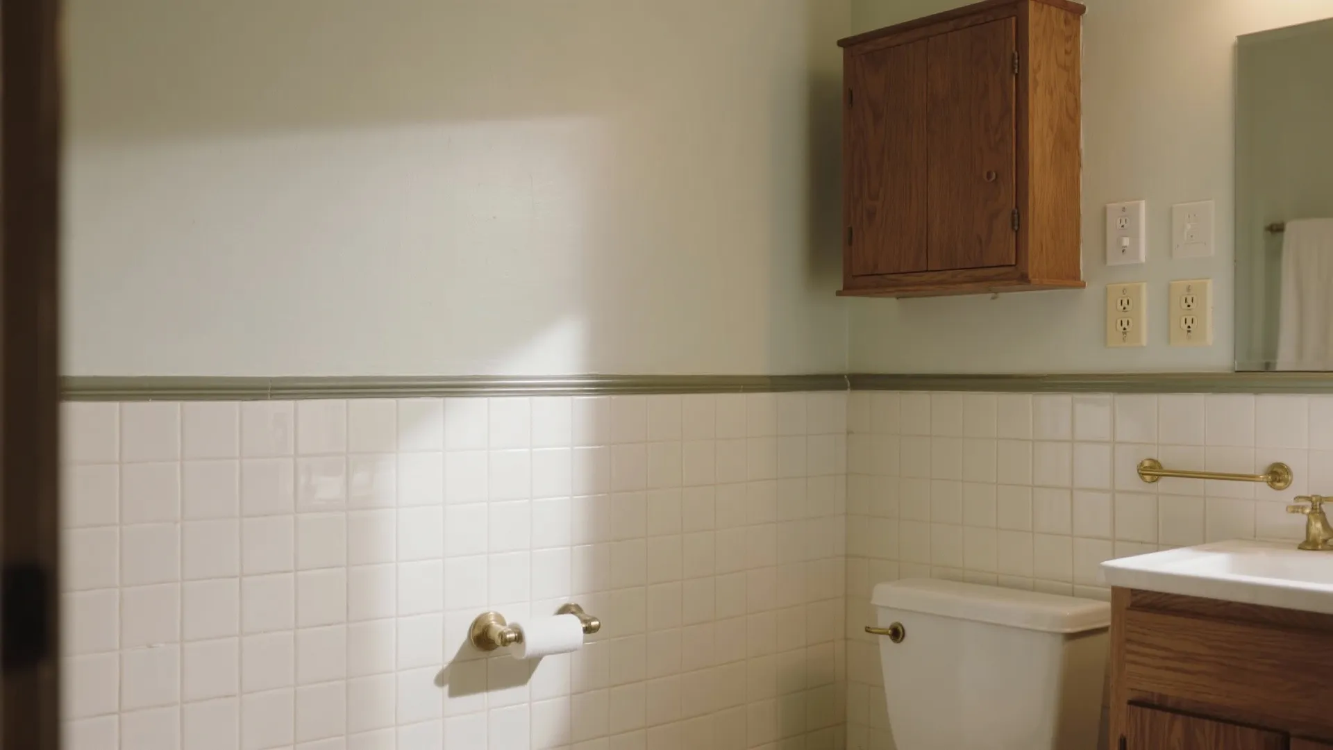 Half-height wainscot of highlighter tiles