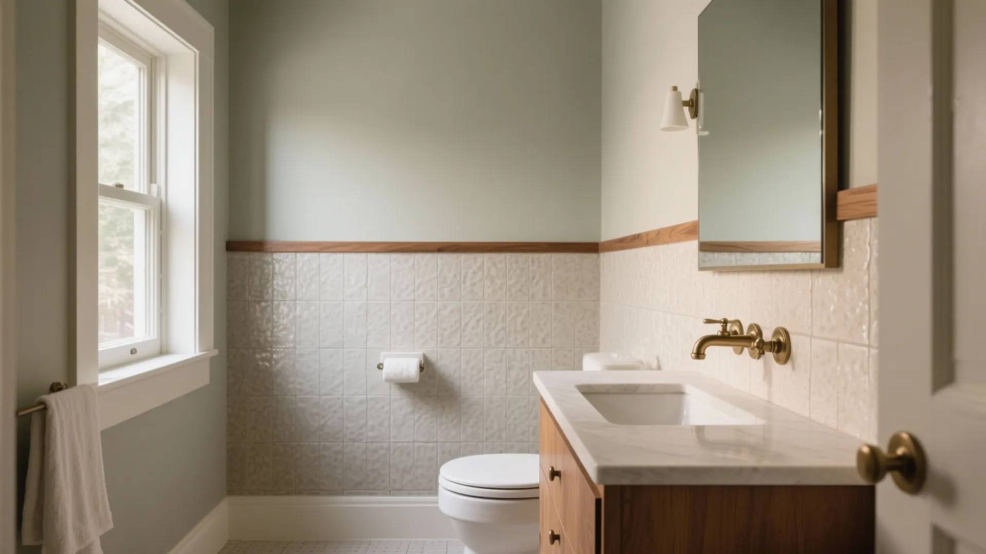 4. Mixed Materials: Tile wainscot + paint
