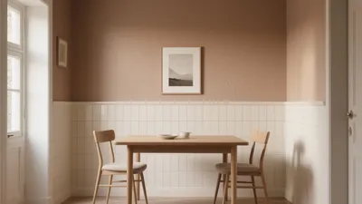 Warm-Toned Dining Nook with Tile Wainscoting