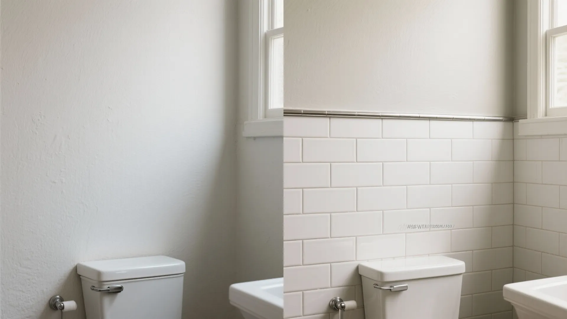 Half-height tile wainscot with moisture-safe paint