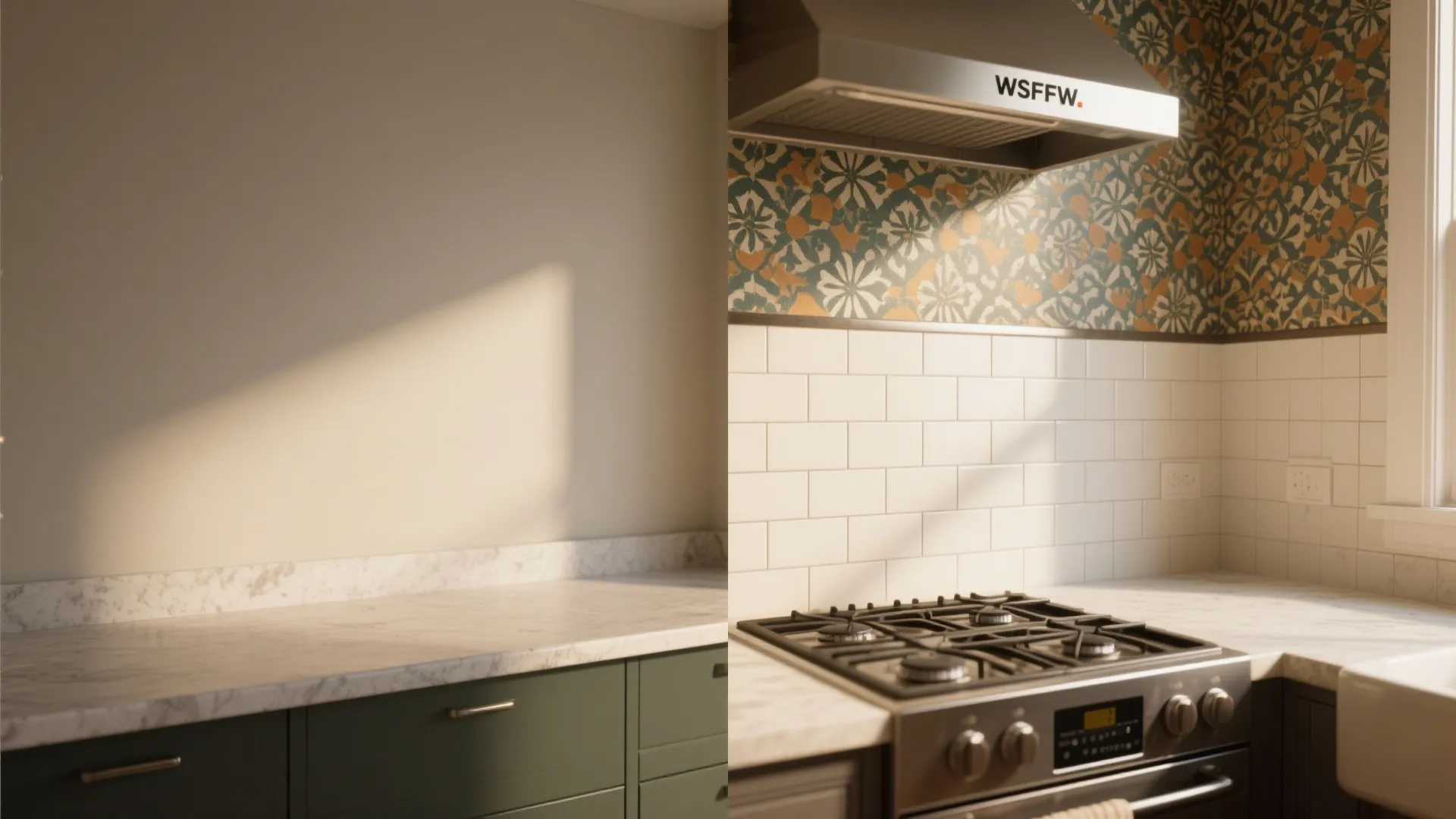 4. Tile or wallpaper accent — bold but controllable