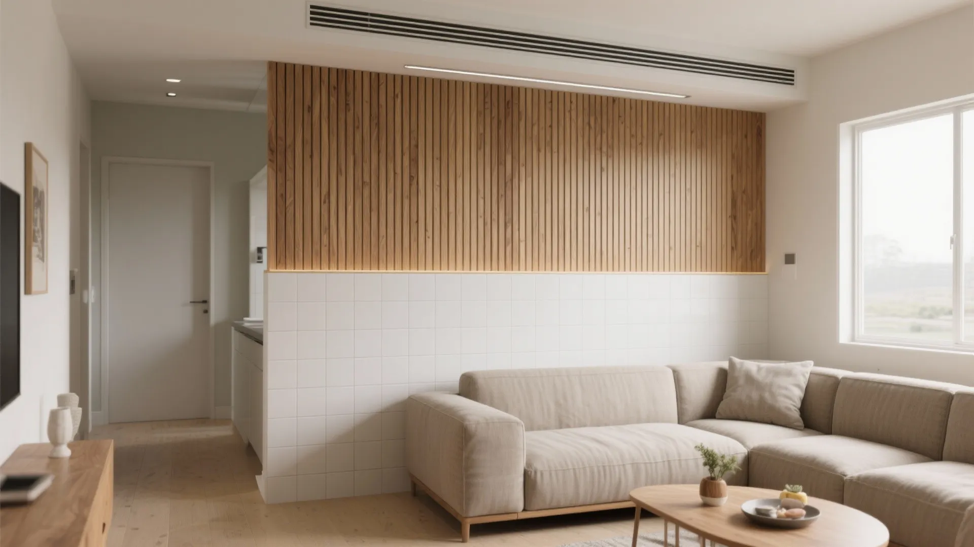 Tile + wood slat combo for balance