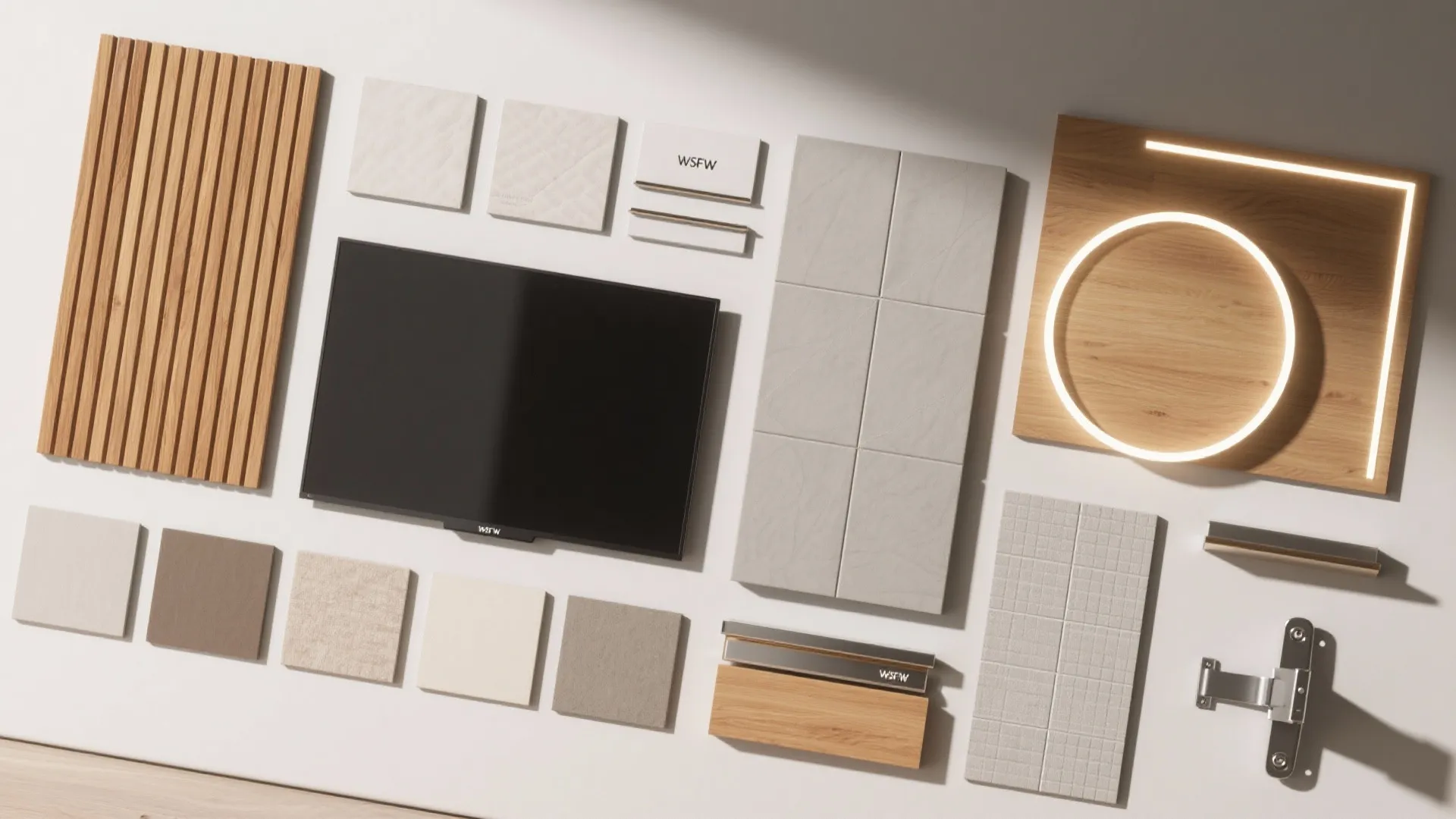 Idea 5: Mix tiles with warm wood or metal trims