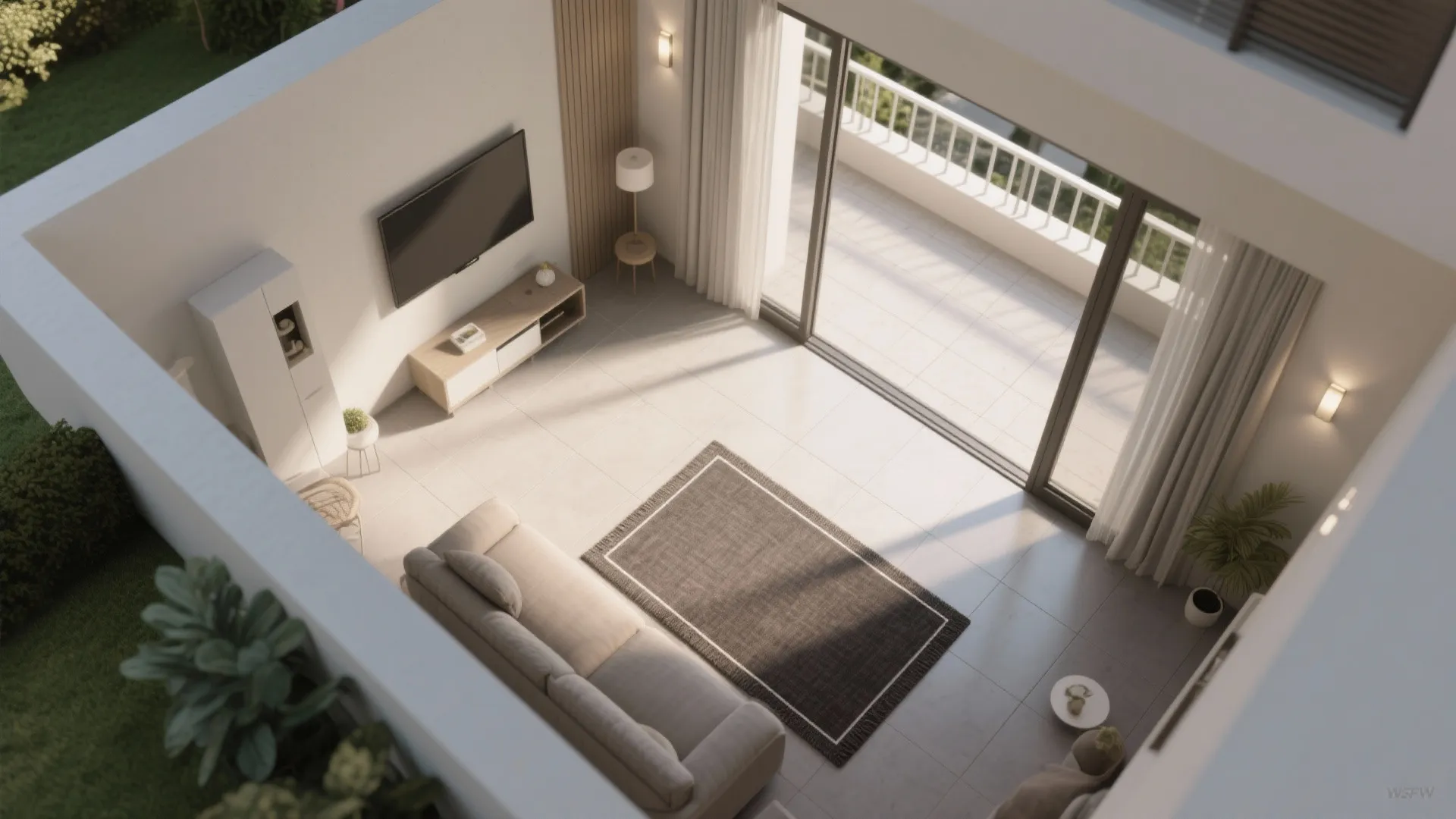 Indoor–Outdoor Continuity and Tile “Rugs” for Zoning