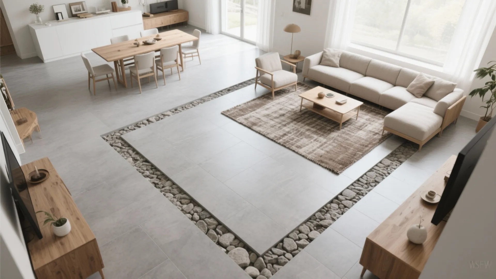 Zone an Open Plan with Contrasting Tiles