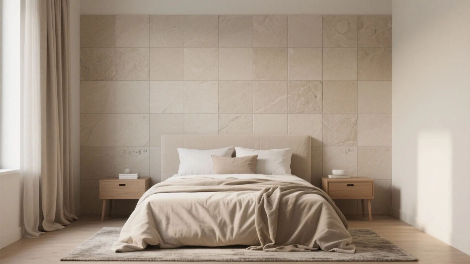 Minimalist Tiled Headboard Feature Wall