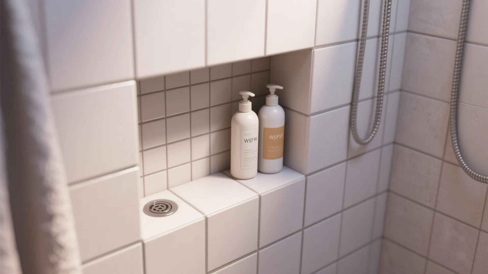 3. Niche and recessed shelving tiled to match