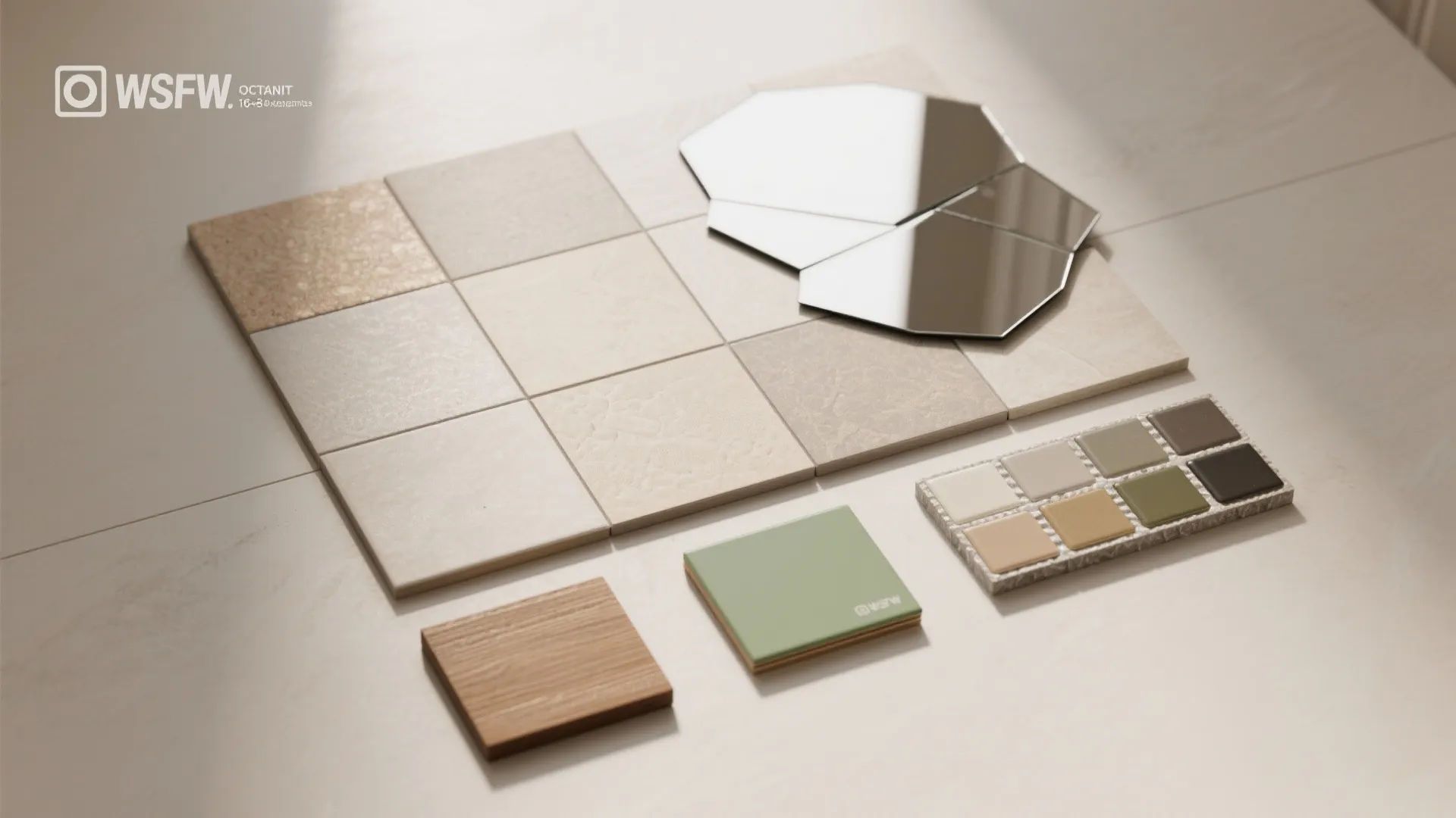 5. Brighten with large-format tiles and oversized mirror