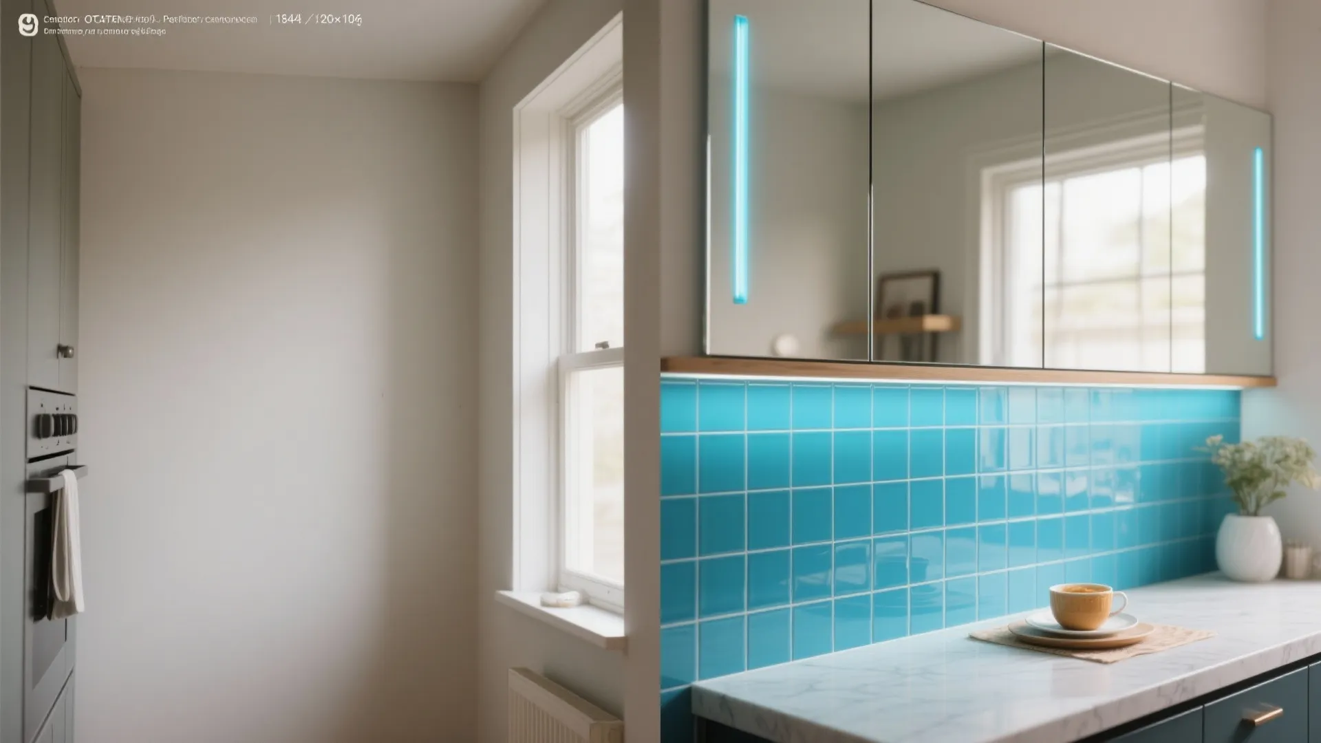 5. Mixed-Material Accent Wall with Blue Tiles and Mirrors