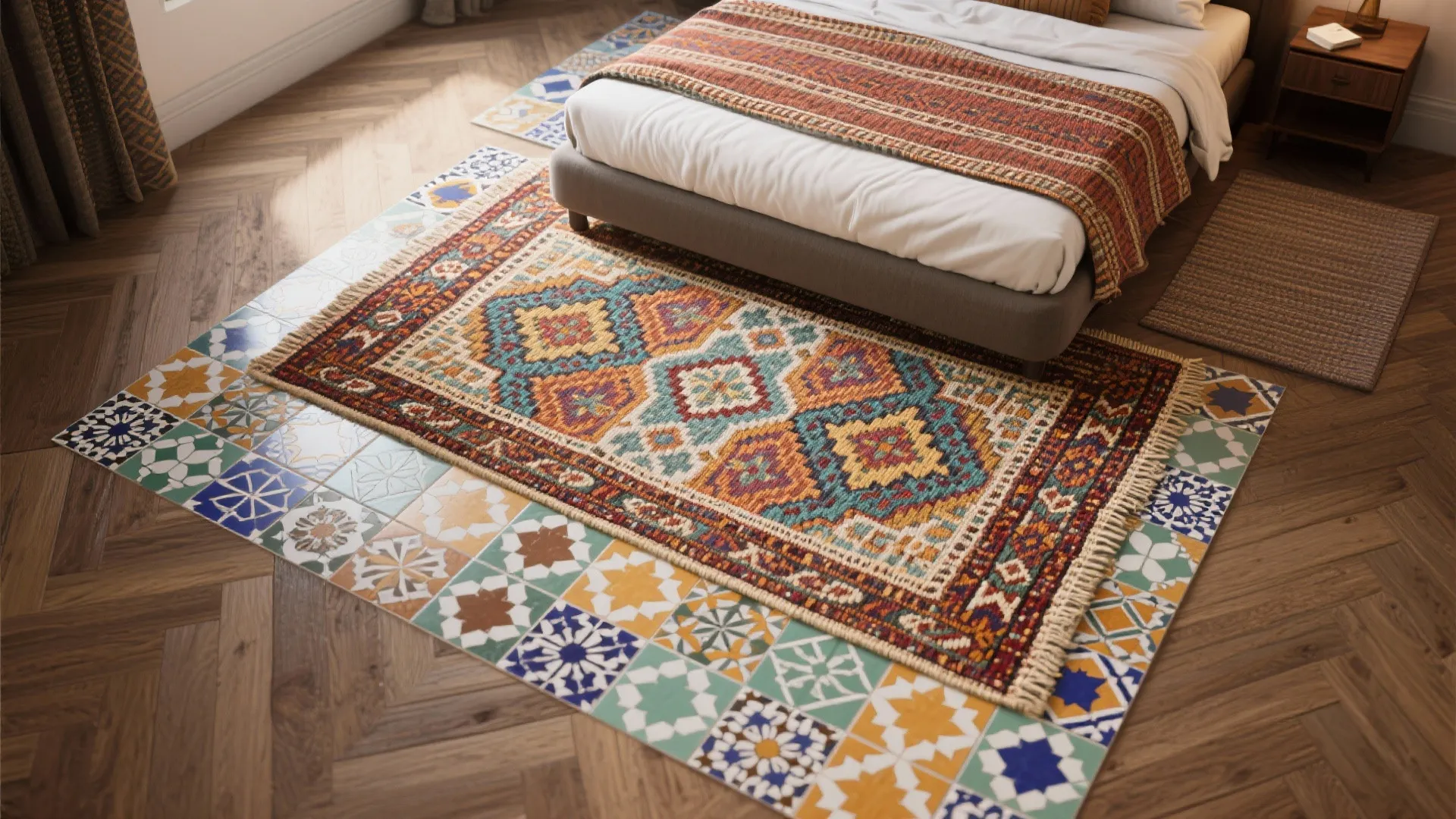 4. Bold Tile or Patterned Floor Rugs