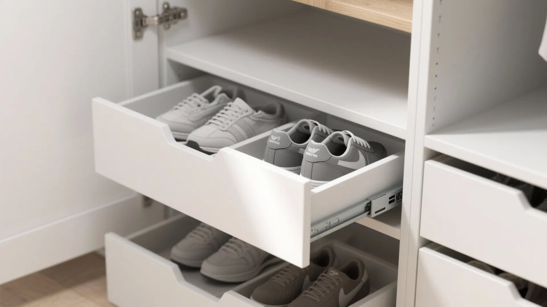 3. Tilt-out drawers and angled shelving for quick access