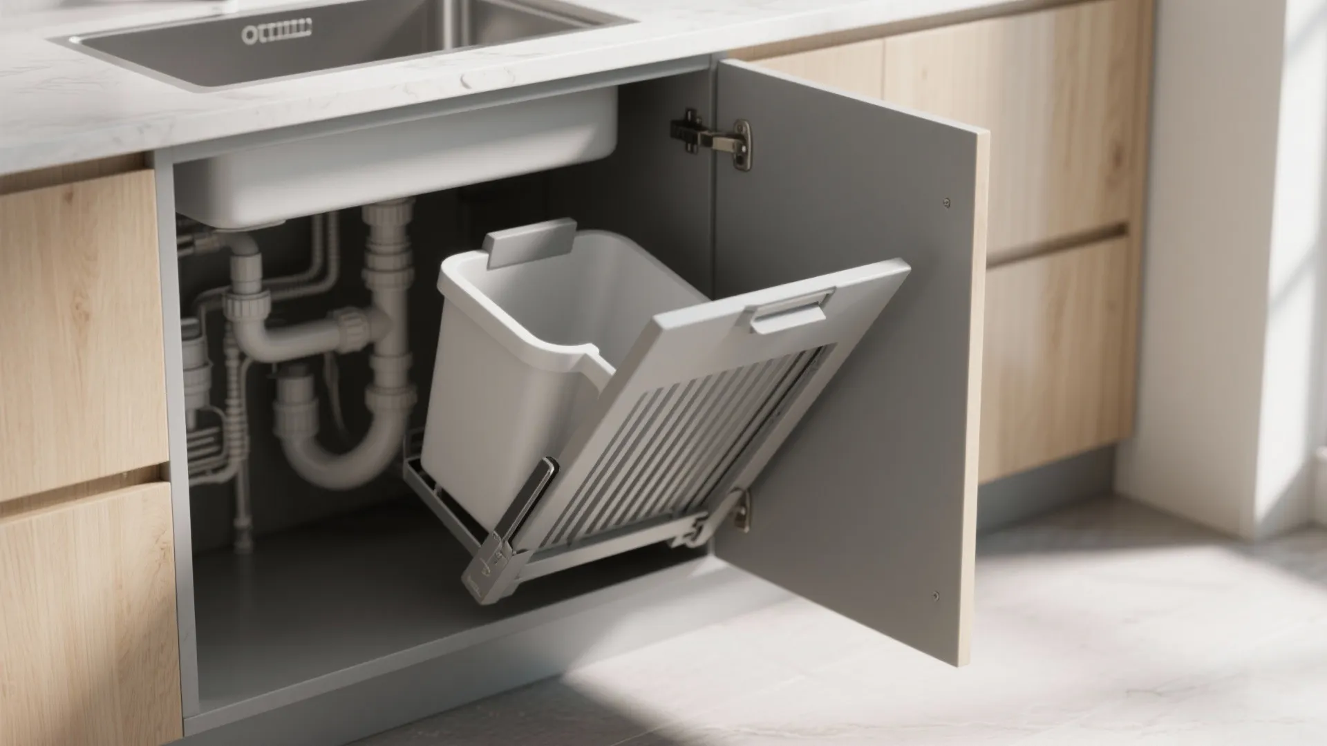 2. Tilt-out sink cabinet bin