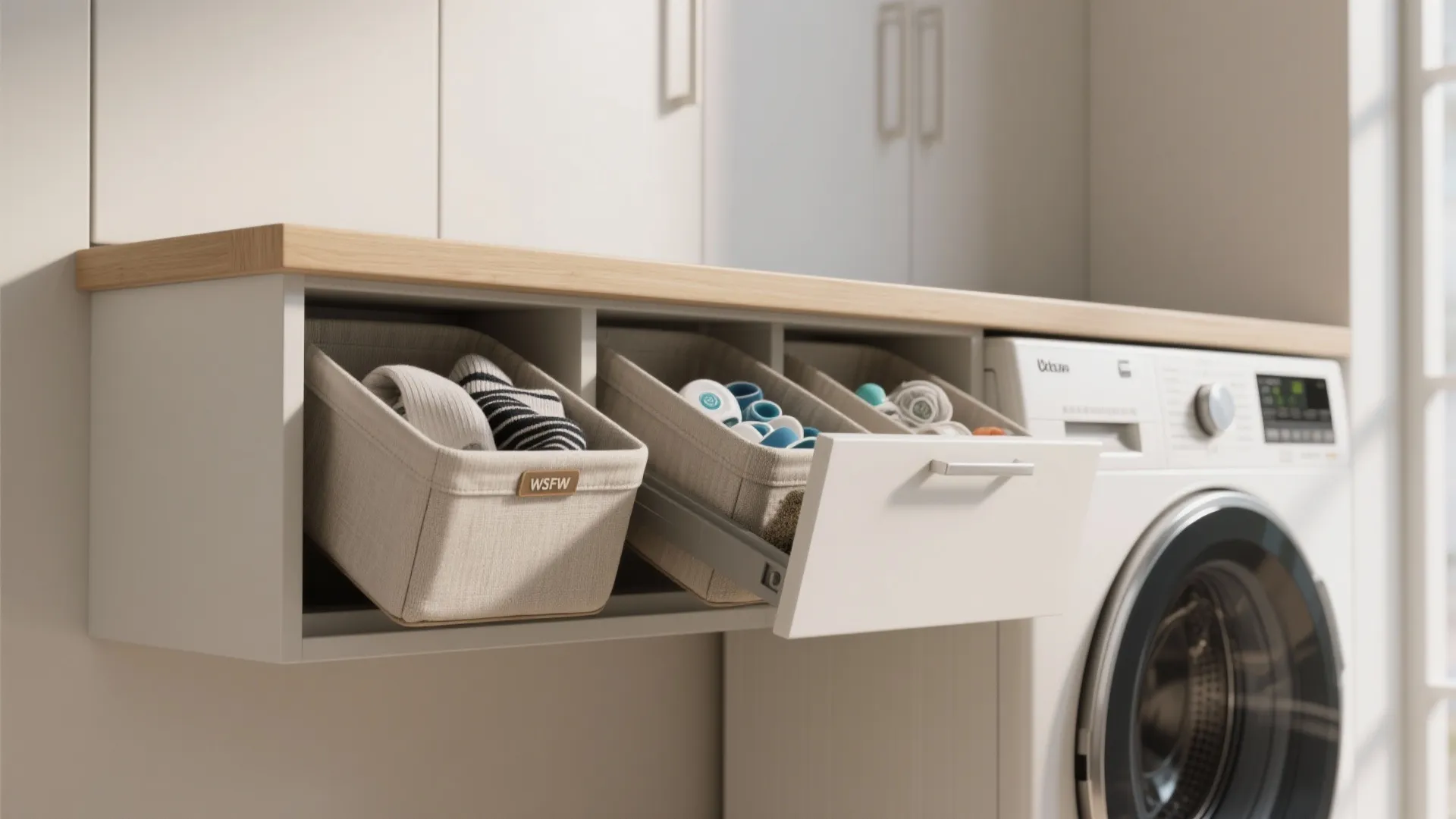 2. Install a slim wall cabinet with tilt-out bins