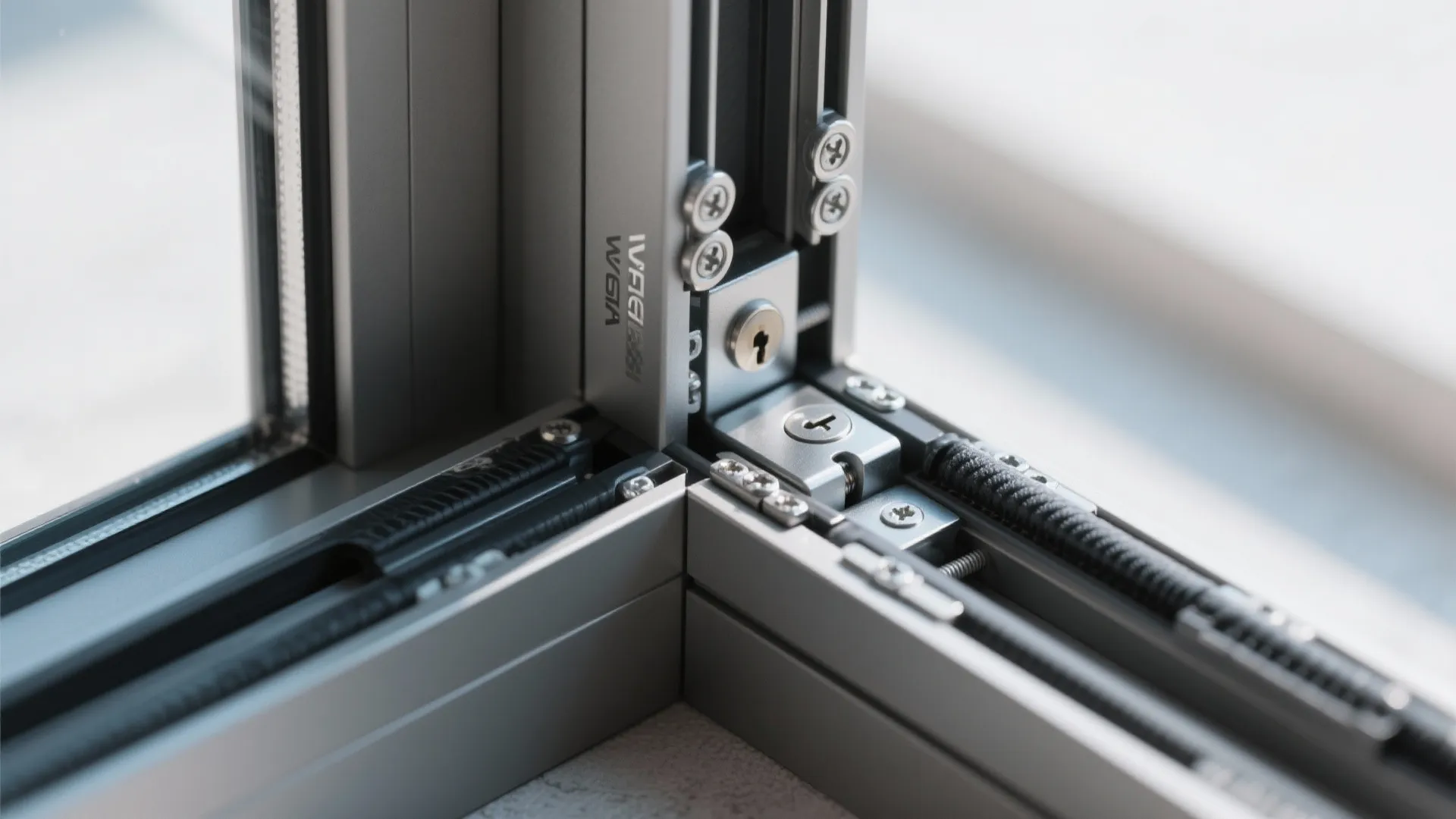 Close-up of concealed hinge, multi-point lock, and dual seals on a tilt-and-turn door.