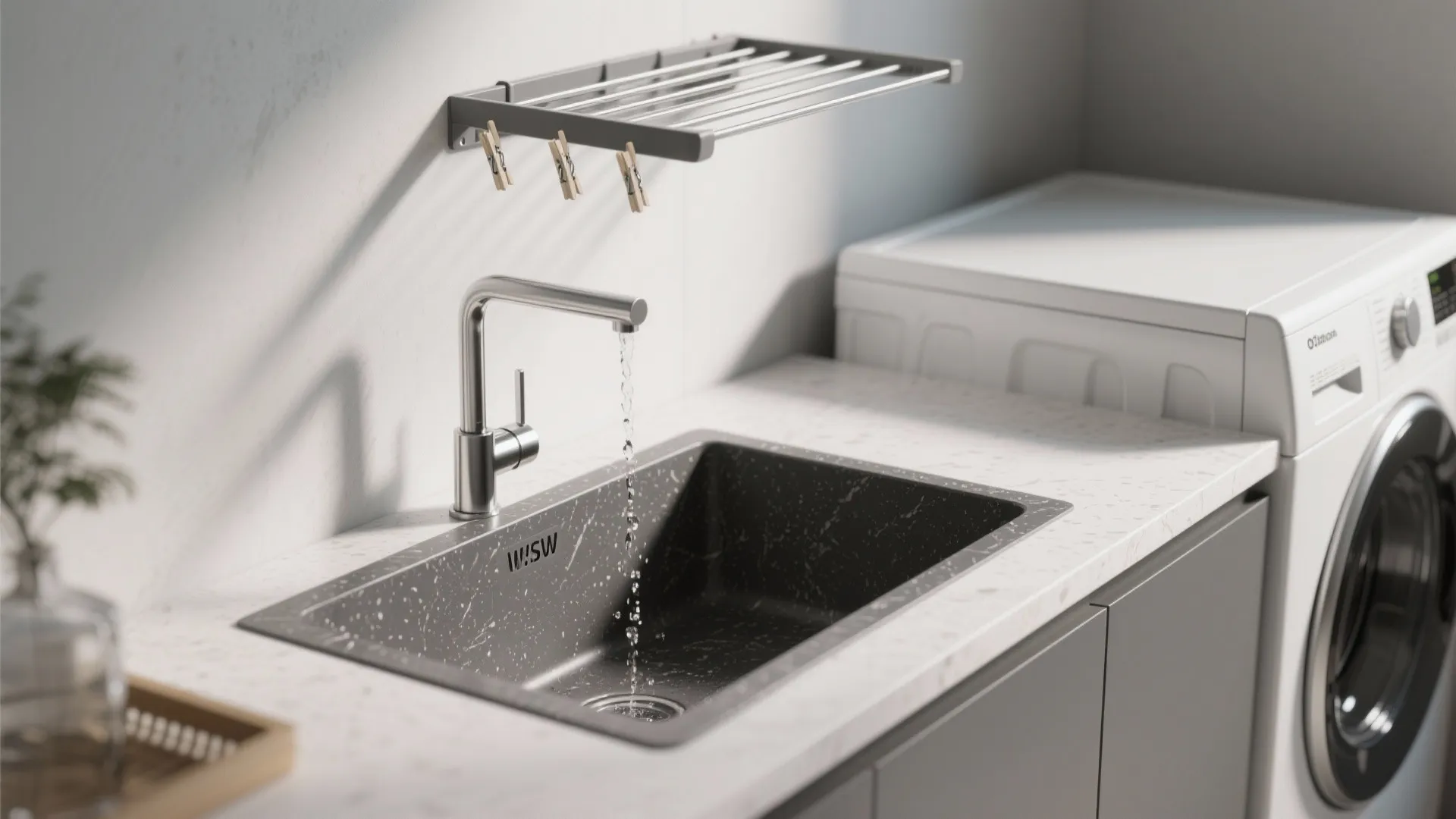 4. Combine a shallow sink with a tilted drying rack