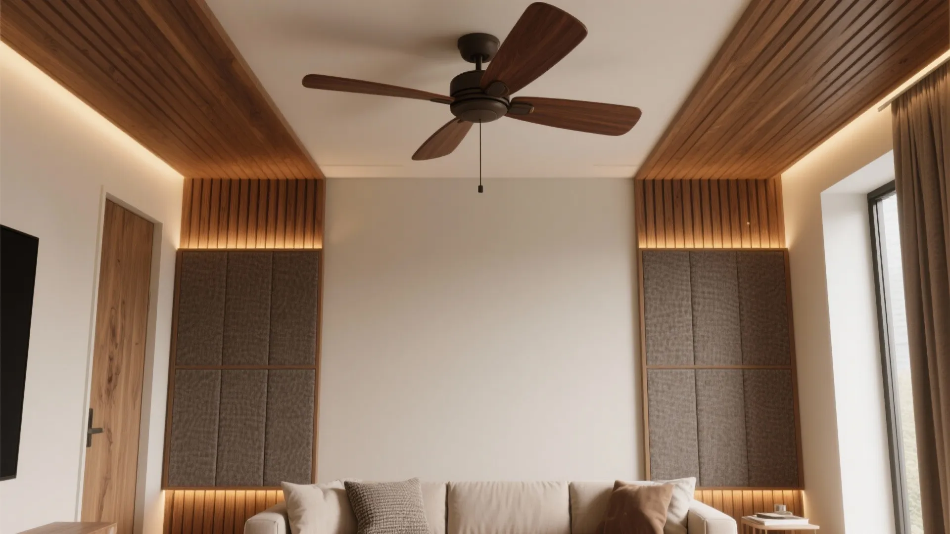 Timber Accents and Acoustic Panels around the Fan