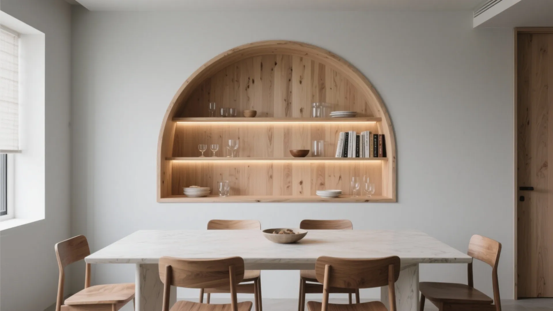 Timber-Clad Arch Niche with Shelving