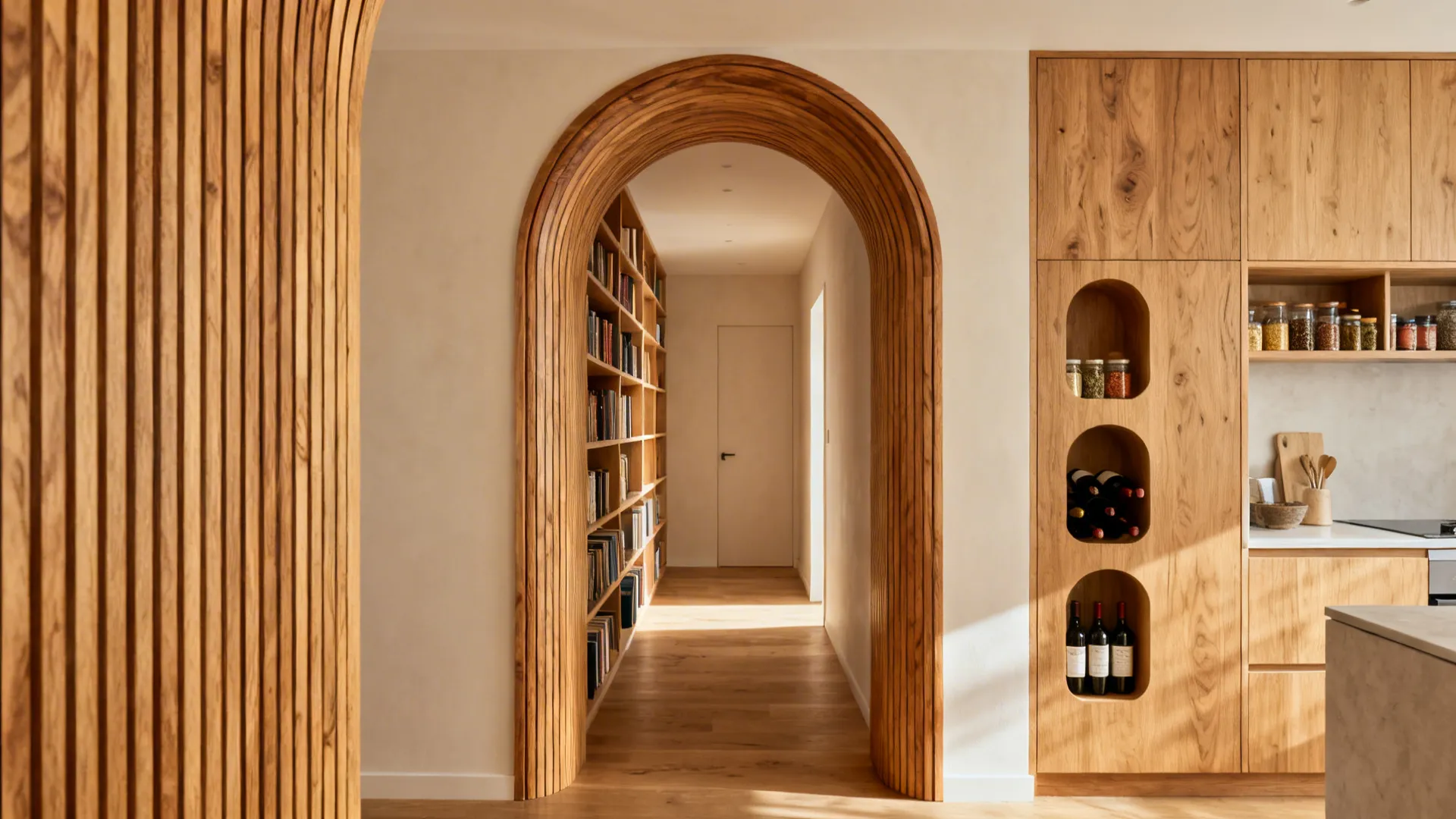 3) Timber Arch Portal with Integrated Shelves