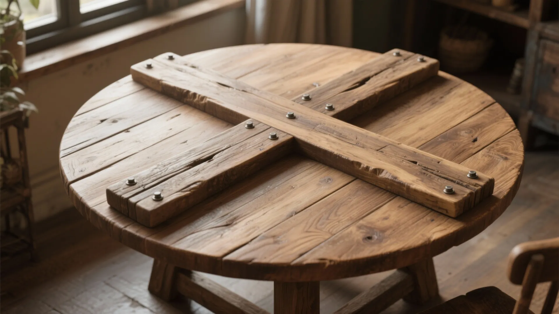 4. Reclaimed Timber Cross Base (sturdy rustic X)