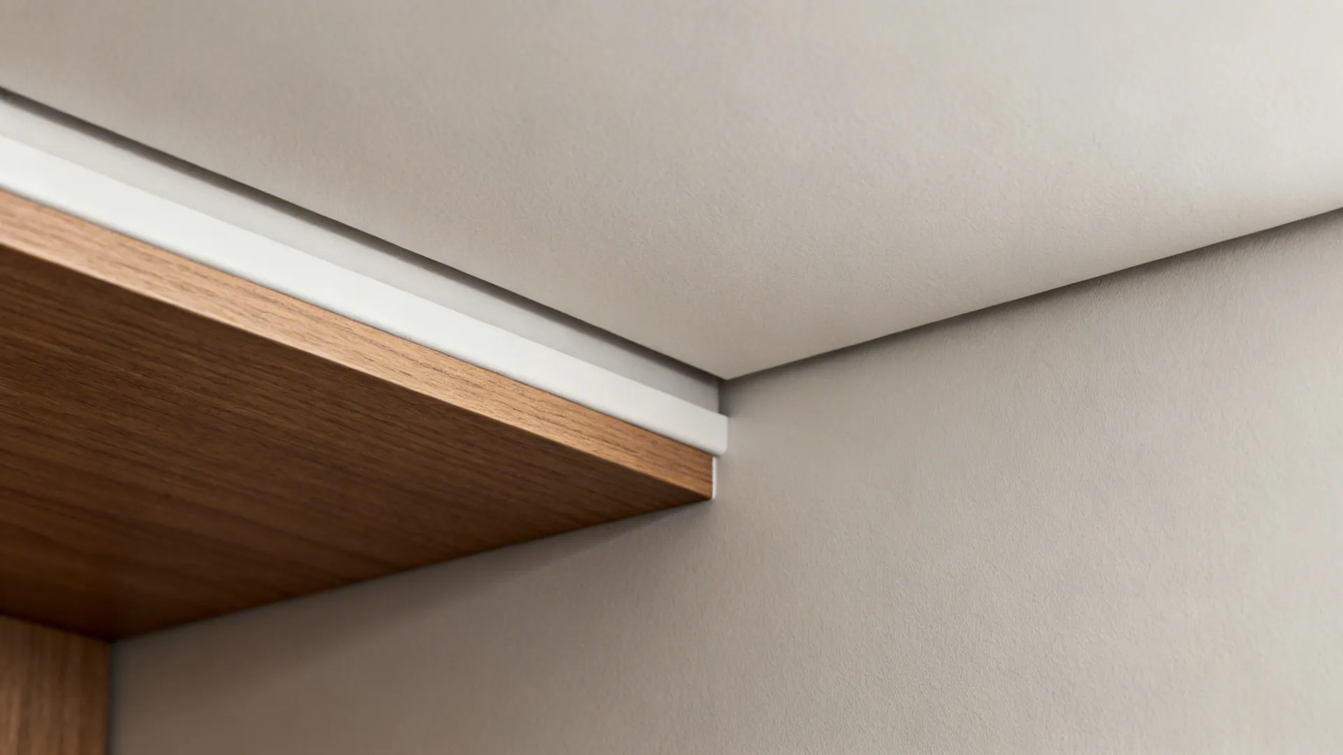 Two-tone ceiling: satin paint + timber reveal