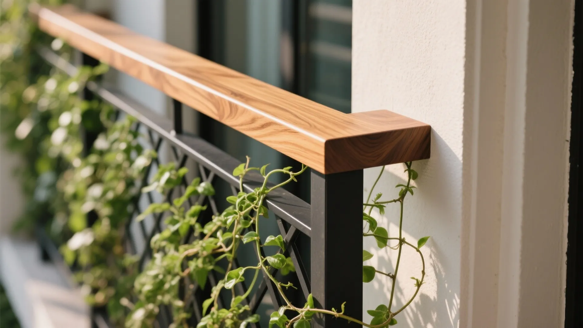 5) Mixed Materials: Timber Top Rail + Metal Frame + Green Screen