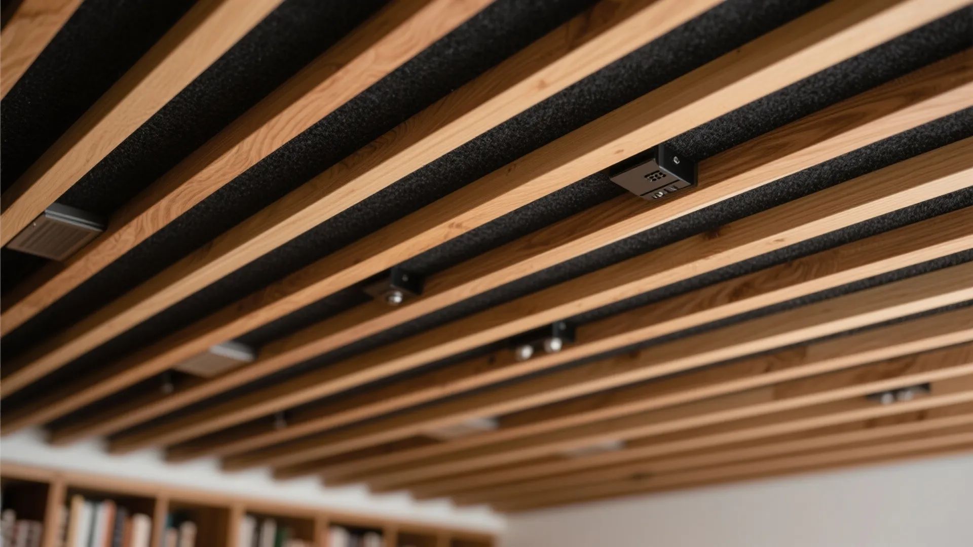 3) Timber Slat Ceiling for Warmth and Acoustics