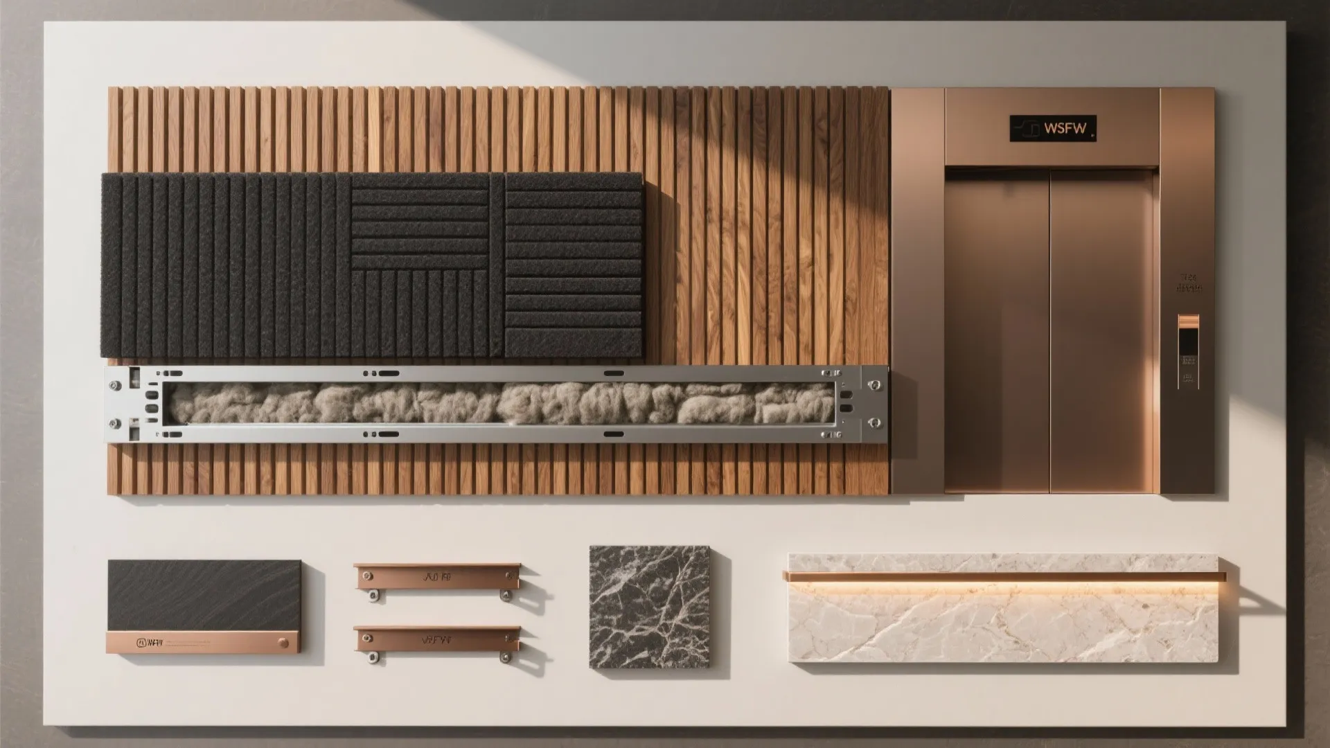 Warm timber slats with acoustic backing