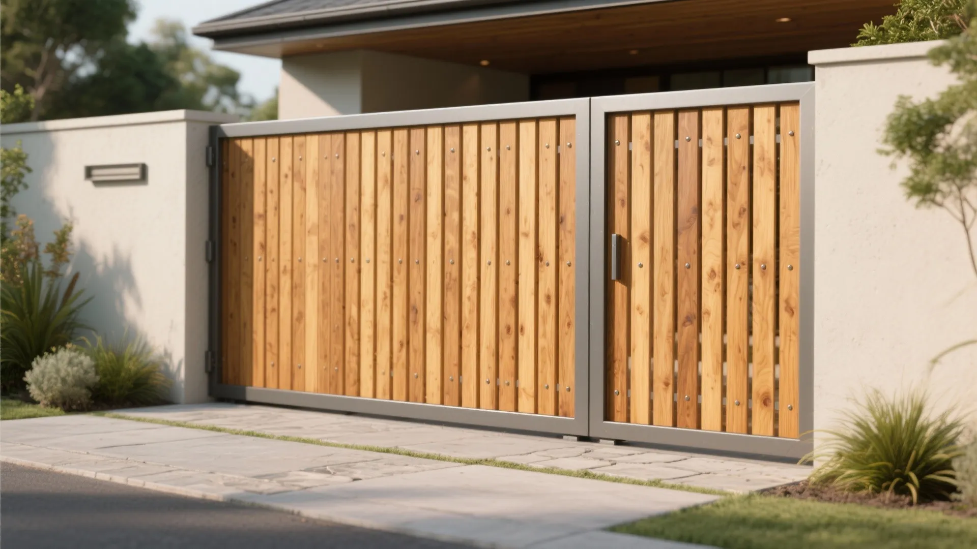 Warm Timber Slat Gate with Weathered Charm