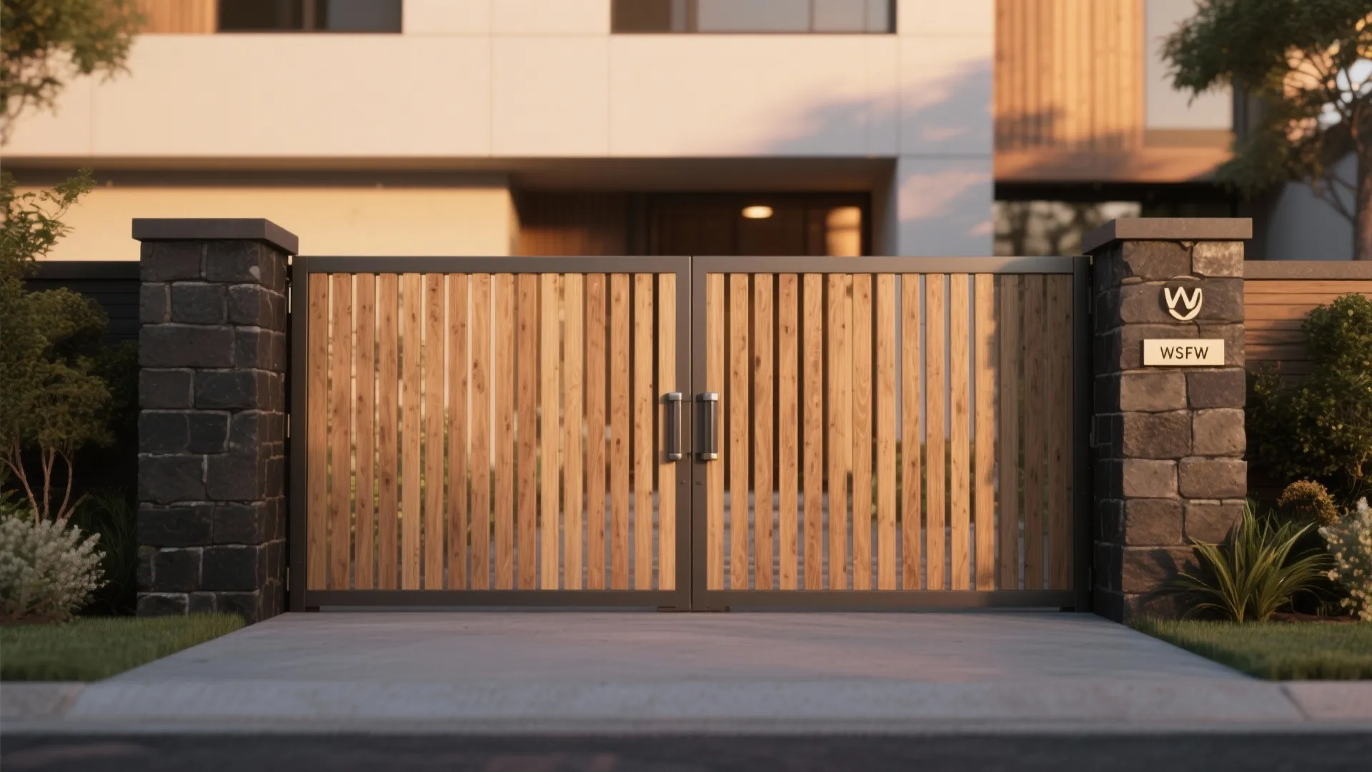 Timber Slat Gate with Masonry Piers