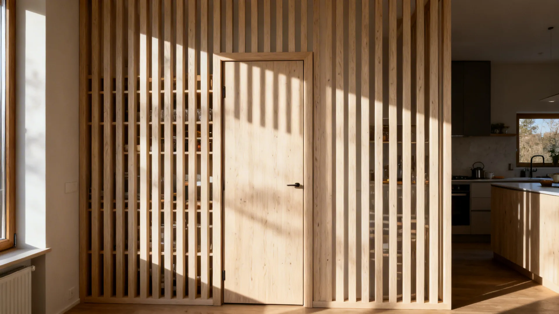 Timber Slat Screen With Hidden Door