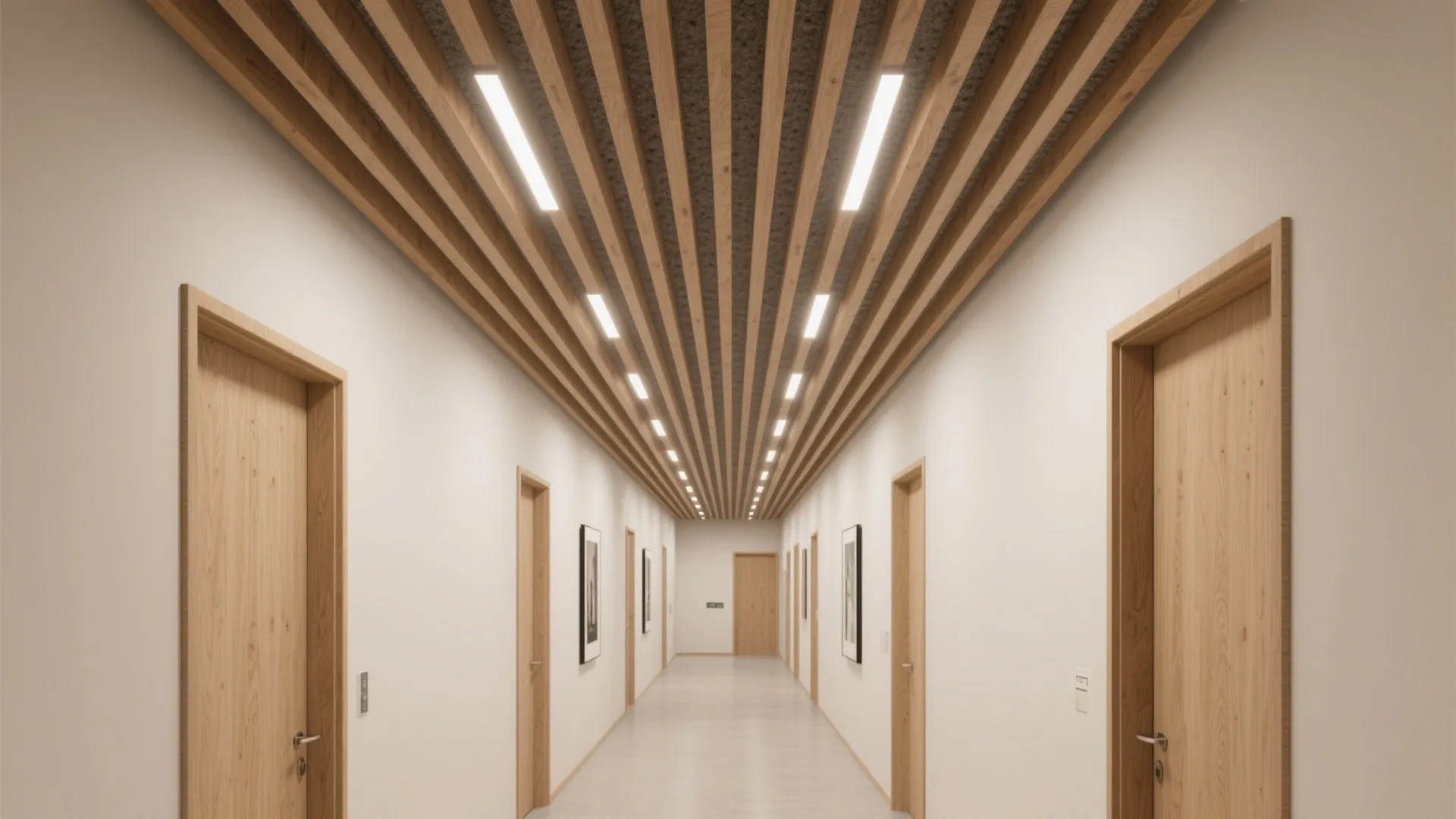 Accent spine with timber slats and acoustic backing