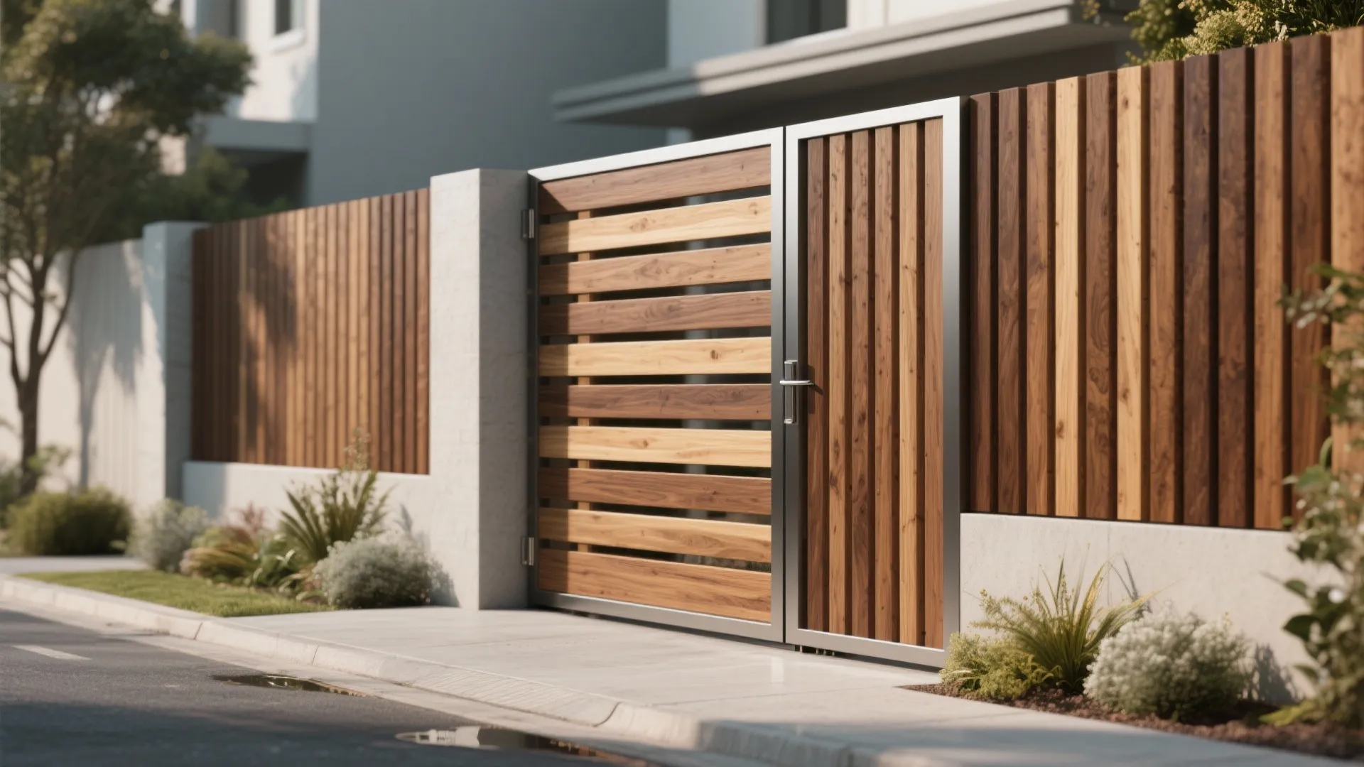 Timber Slat Screen with Rhythmic Spacing