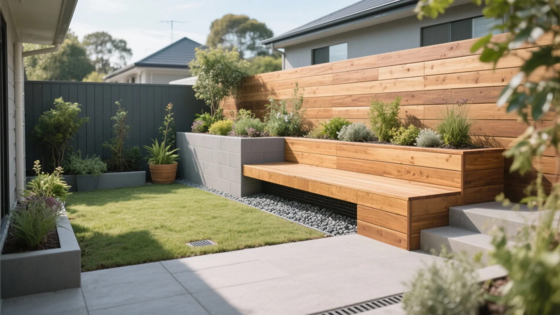 2) Timber sleepers with concealed drainage