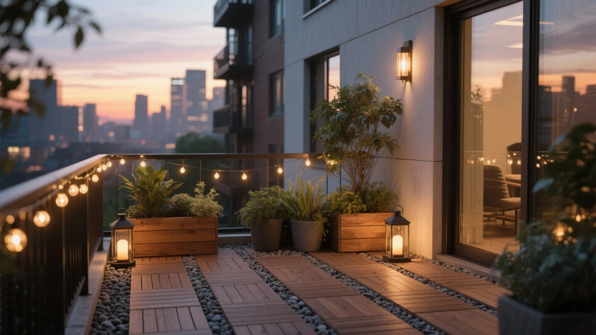 Mixed Textures: Timber Deck Tiles, Gravel Trays, and Soft Lighting
