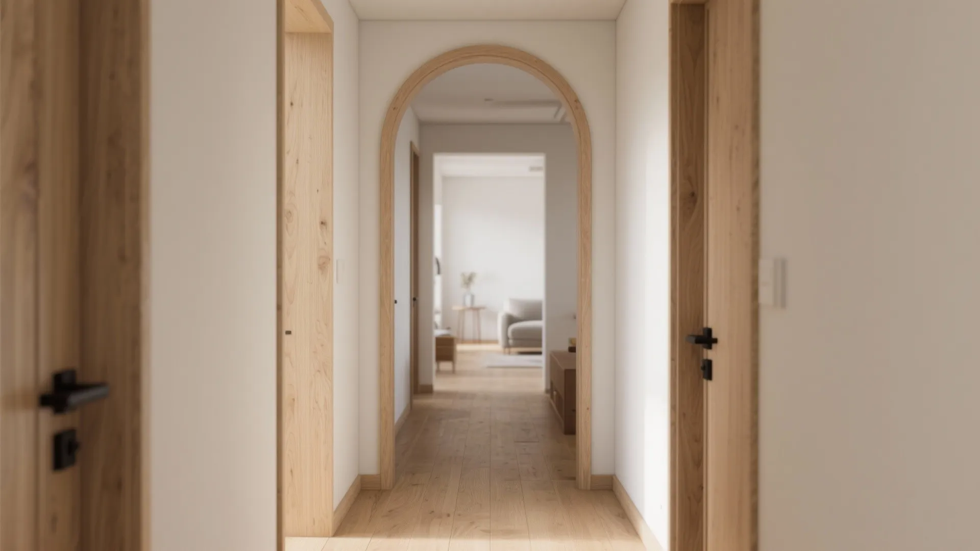 Timber-trimmed arch for warmth