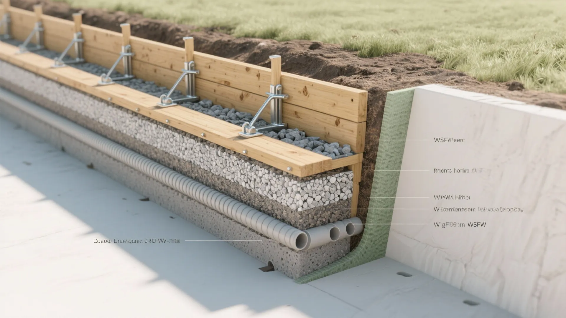2) Timber sleepers with concealed drainage
