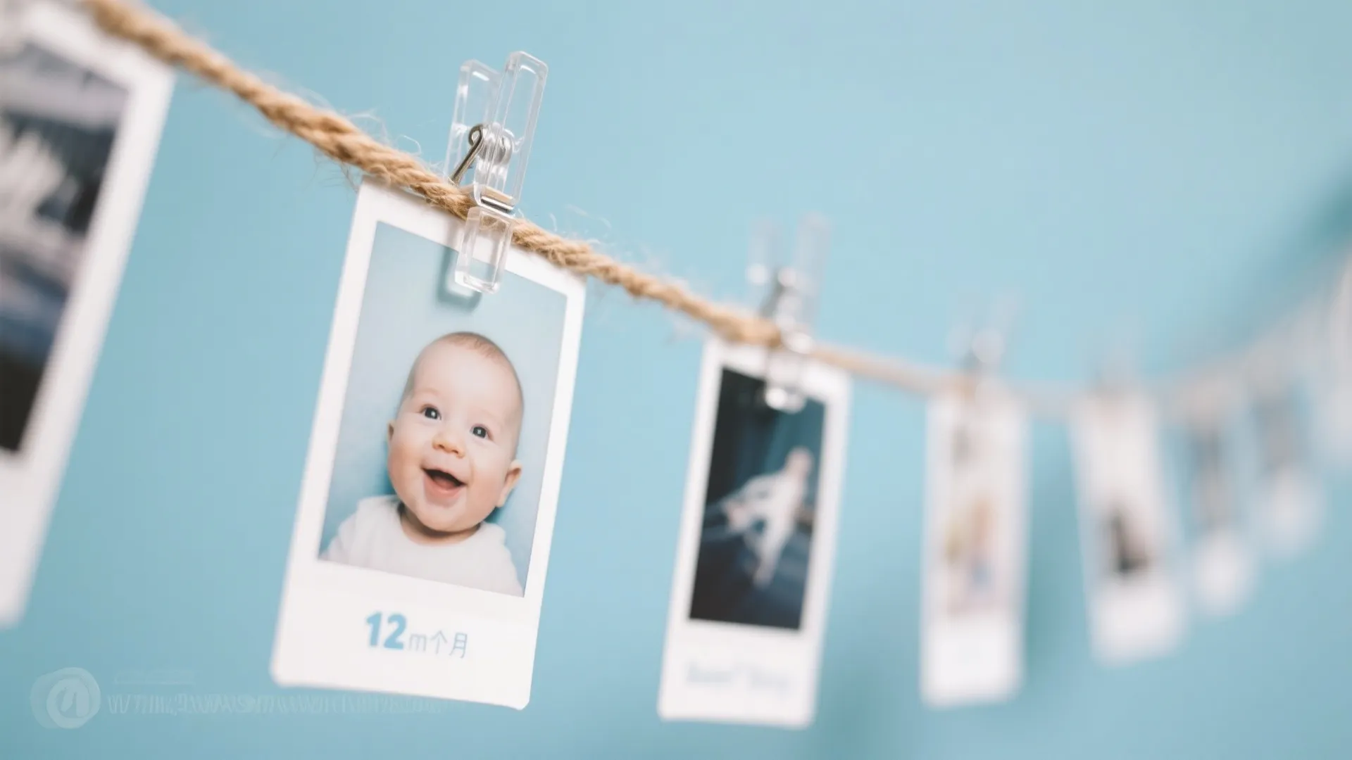 Soft Blue Minimal Backdrop + 12-Month Photo Timeline