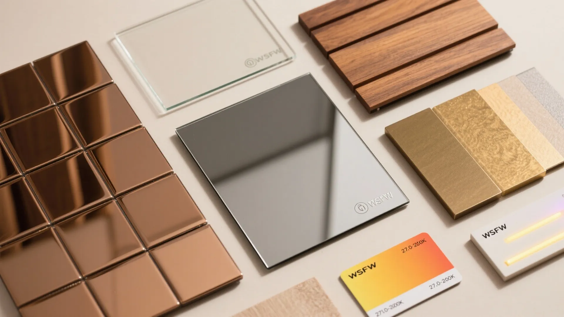 5) Tinted mirror tiles for warmth and mood