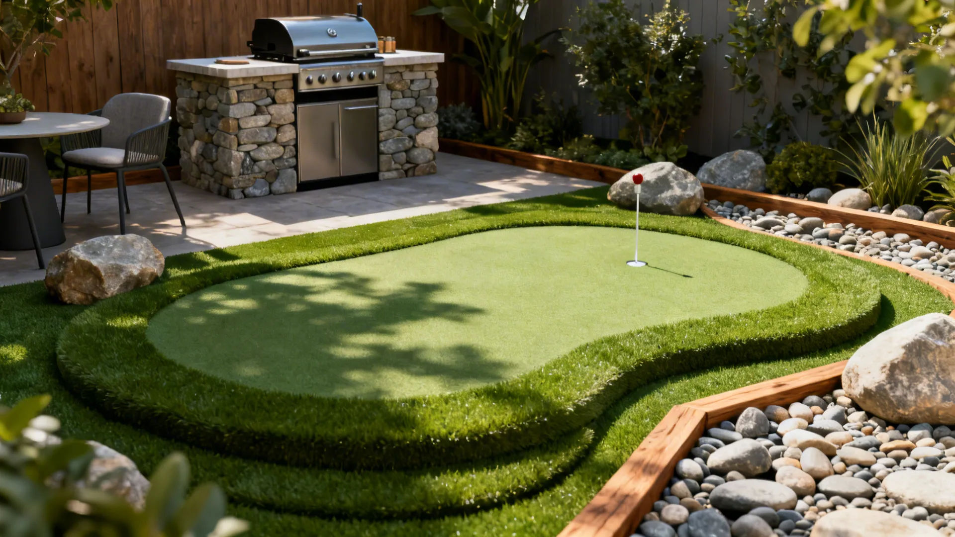 5 Small Backyard Ideas with Artificial Grass & Rock