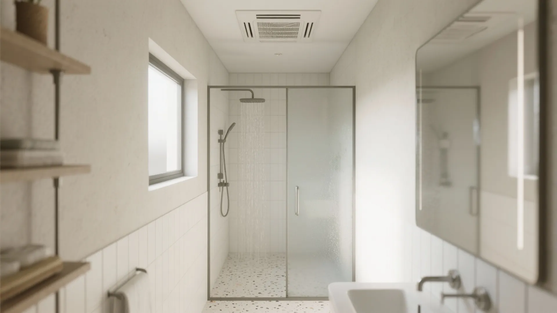 Ultra-quiet humidity-sensing fan in a tiny bath