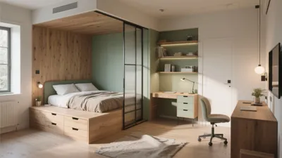 Modern Bedroom with Built-In Storage & Home Office Nook