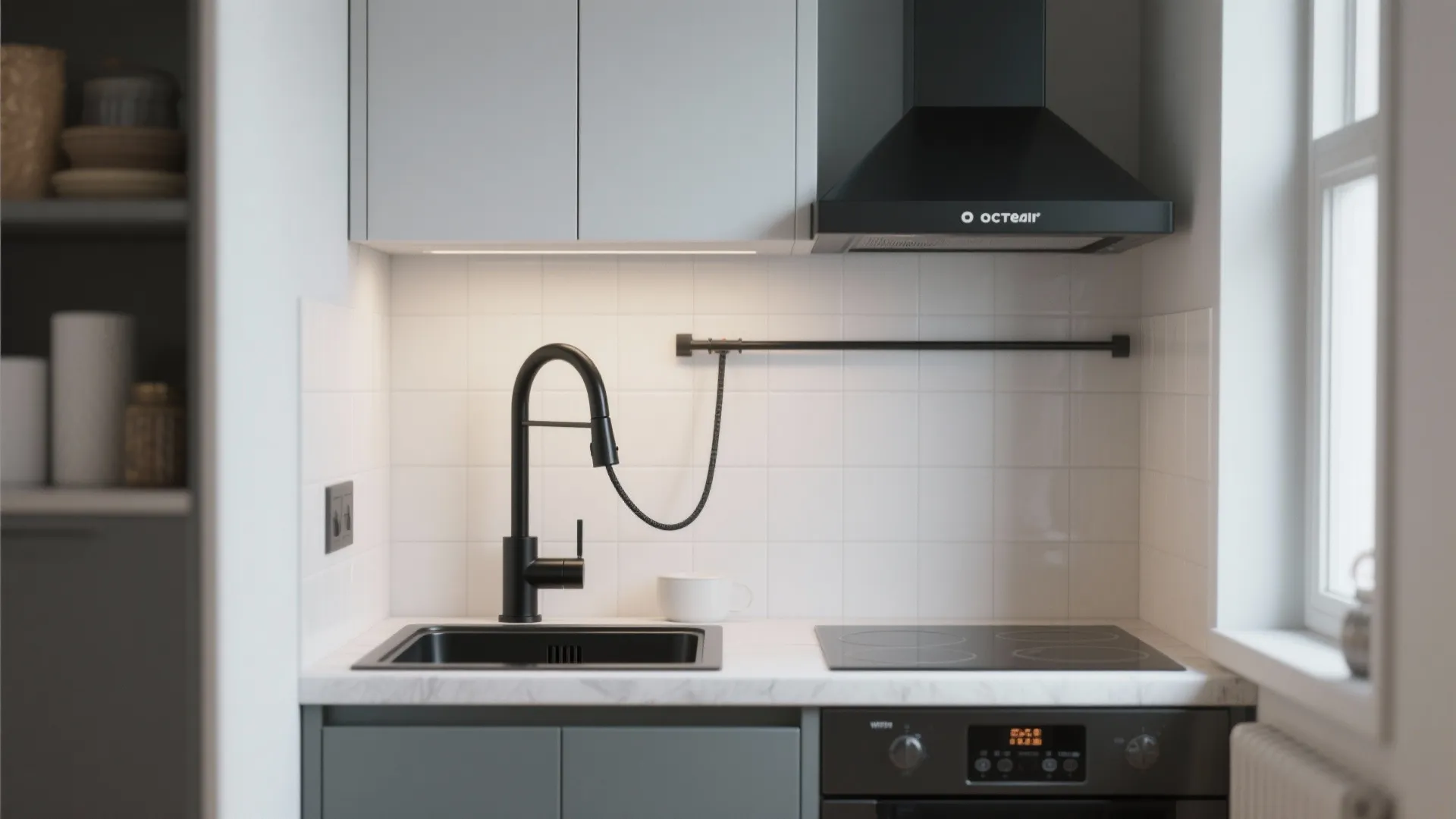 5. Black fixtures for tiny kitchens